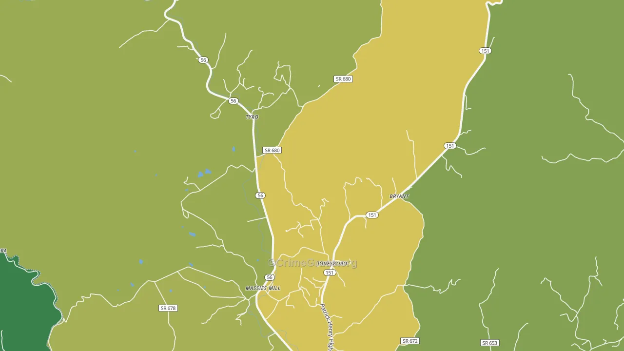 Roseland, VA Map of Vehicle Theft Rates