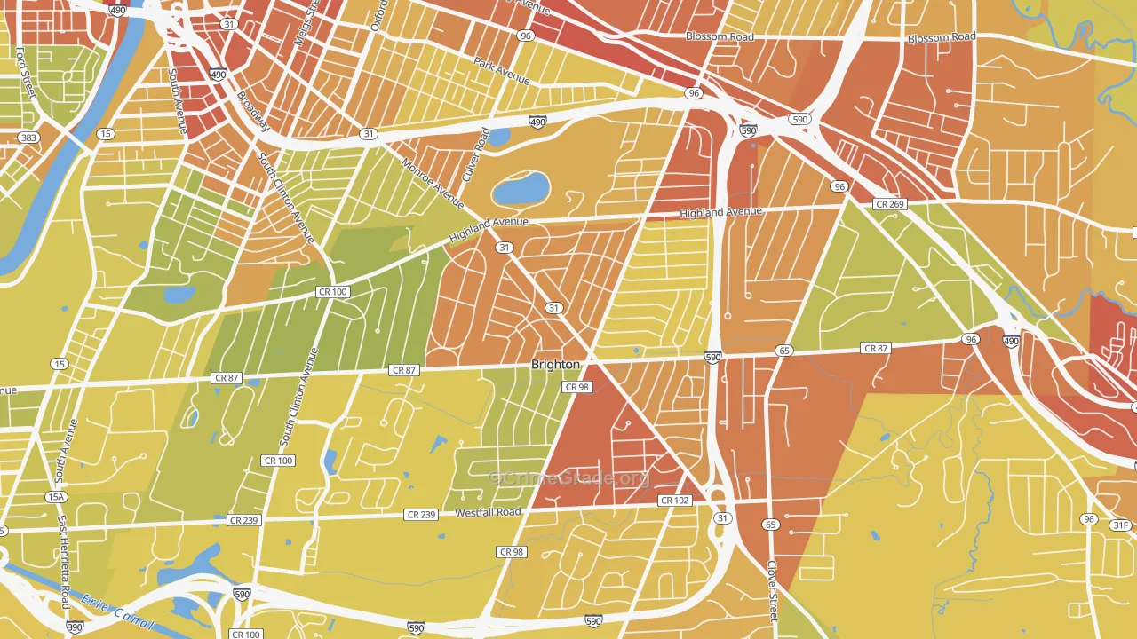 Roselawn, Brighton, NY Map of Vehicle Theft Rates