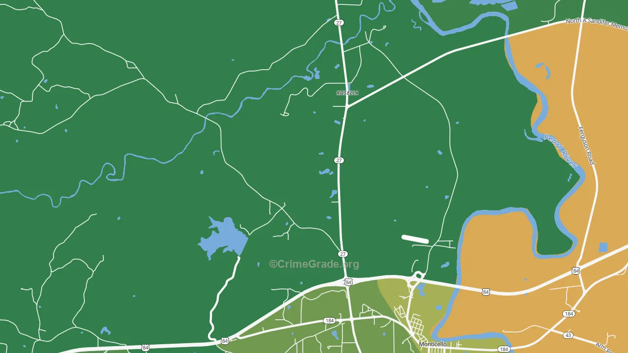 Rosella, MS Map of Vehicle Theft Rates