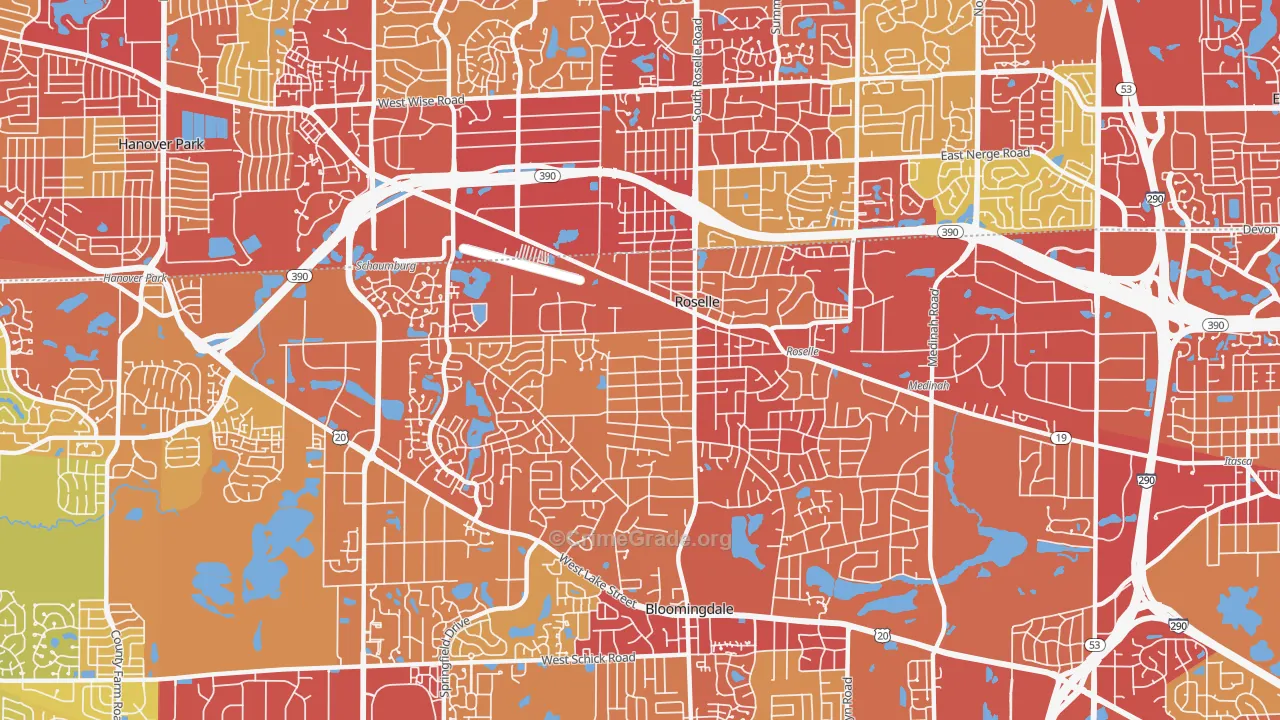 Roselle, IL Map of Vehicle Theft Rates