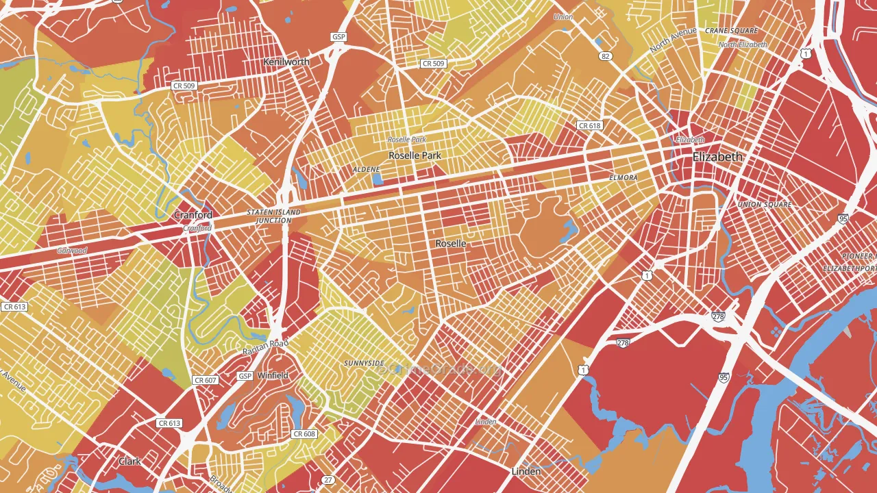 Roselle, NJ Map of Vehicle Theft Rates
