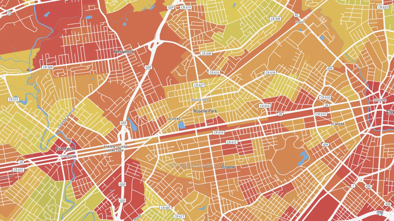 Roselle Park, NJ Map of Vehicle Theft Rates