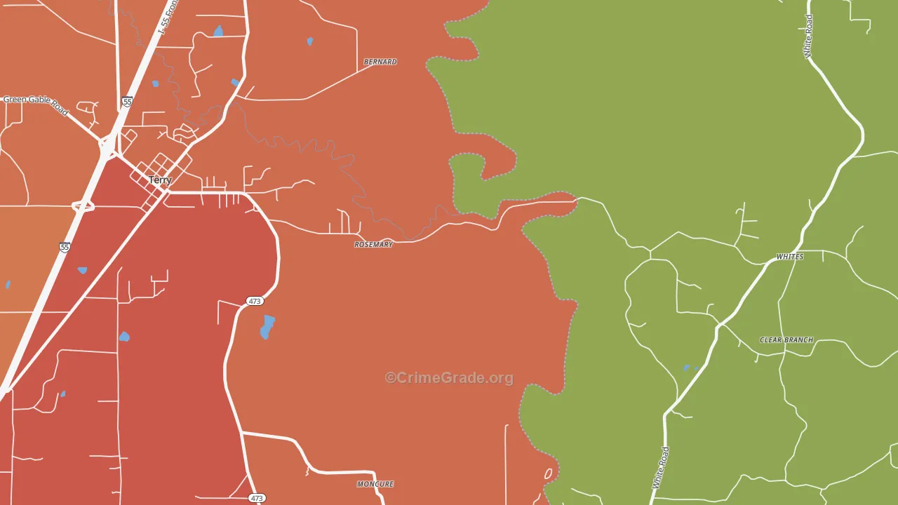 Rosemary, MS Map of Vehicle Theft Rates