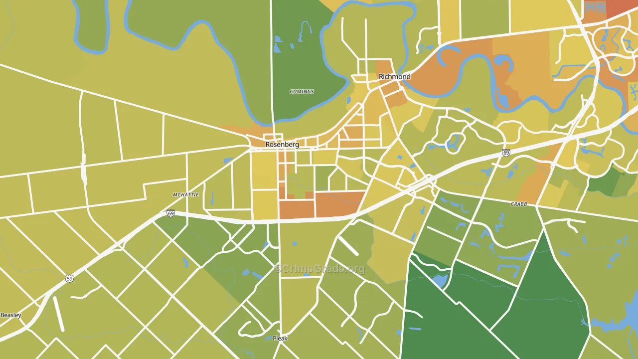 Rosenberg, TX Map of Vehicle Theft Rates
