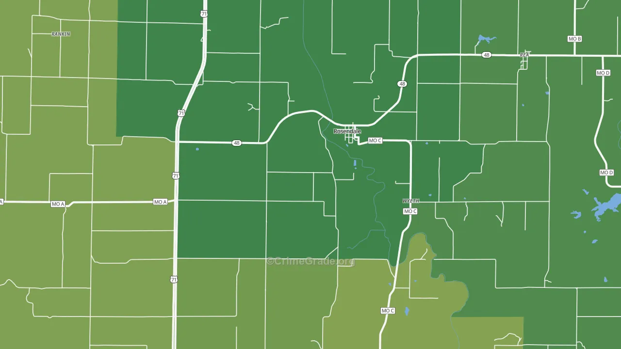 Rosendale, MO Map of Vehicle Theft Rates
