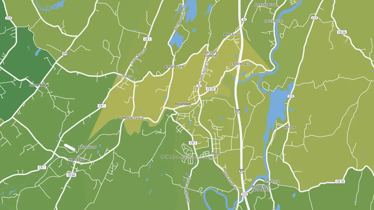 Rosendale, NY Map of Vehicle Theft Rates