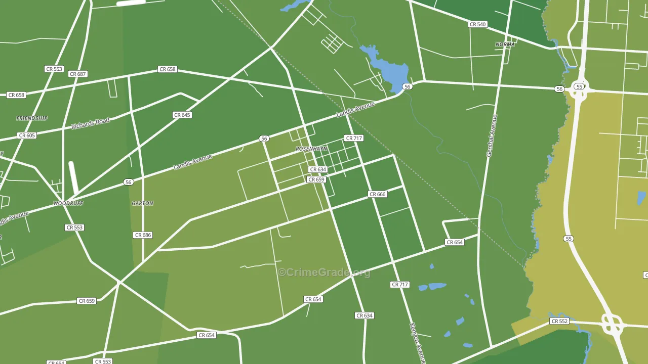 Rosenhayn, NJ Map of Vehicle Theft Rates
