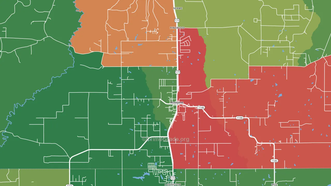 Rosepine, LA Map of Vehicle Theft Rates