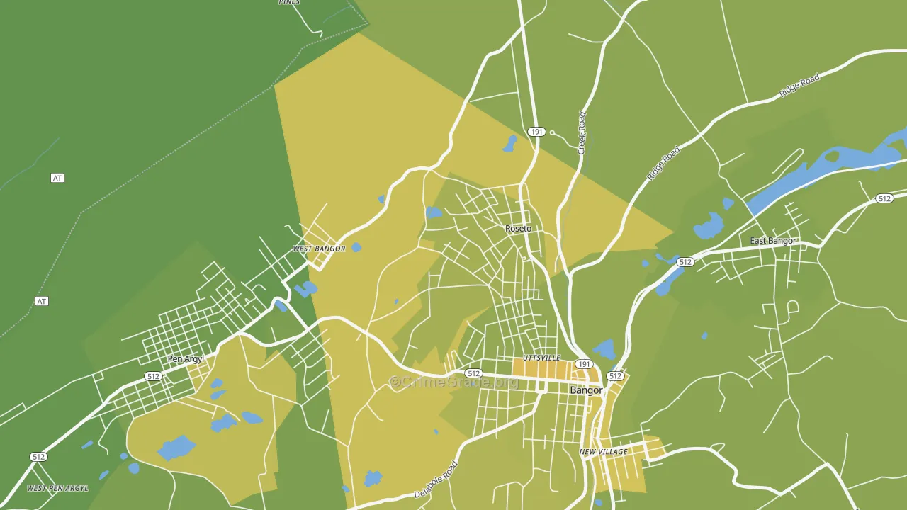 Roseto, PA Map of Vehicle Theft Rates