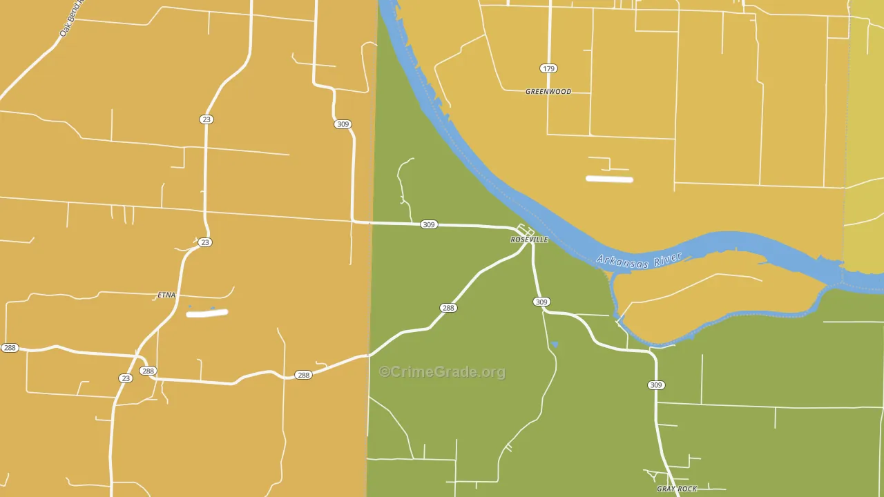 Roseville, AR Map of Vehicle Theft Rates