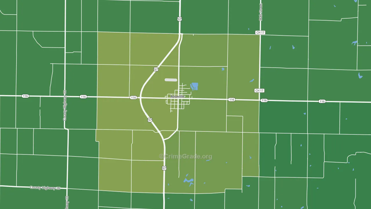 Roseville, IL Map of Vehicle Theft Rates