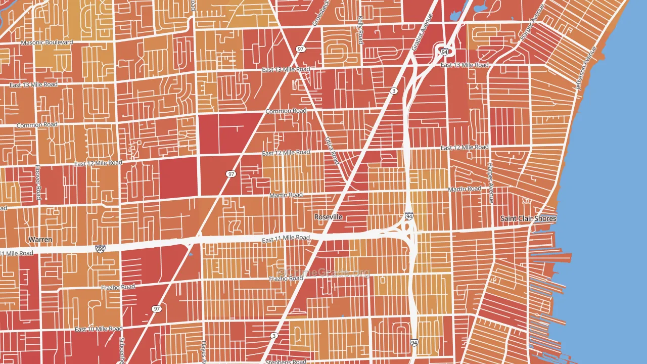 Roseville, MI Map of Vehicle Theft Rates