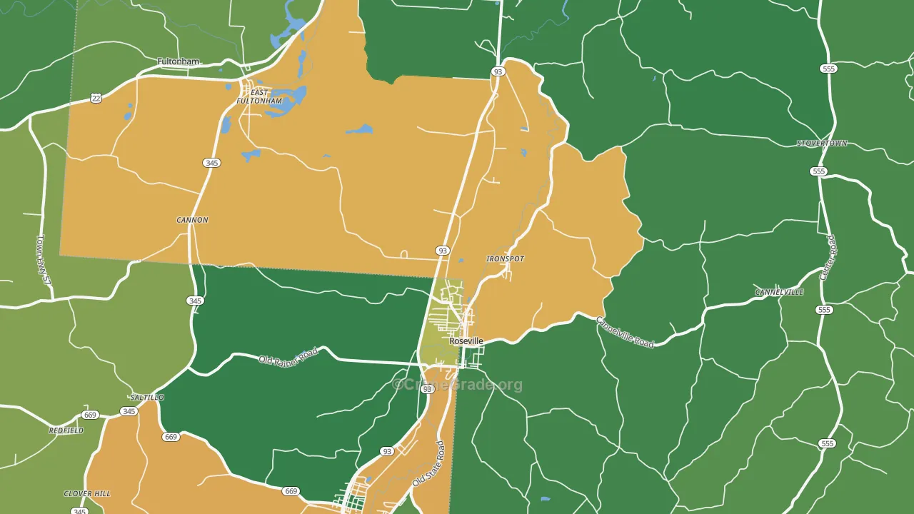 Roseville, OH Map of Vehicle Theft Rates
