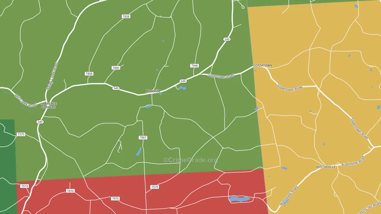Roseville, PA Map of Vehicle Theft Rates