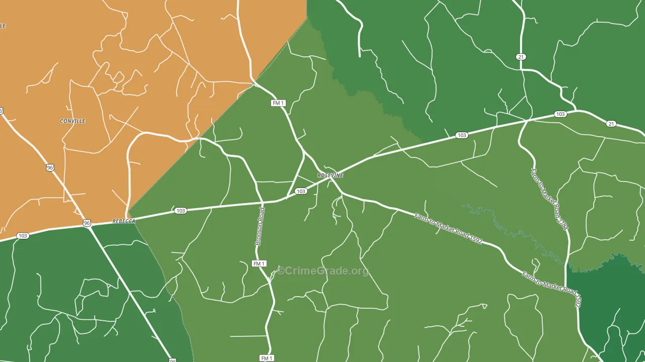 Rosevine, TX Map of Vehicle Theft Rates