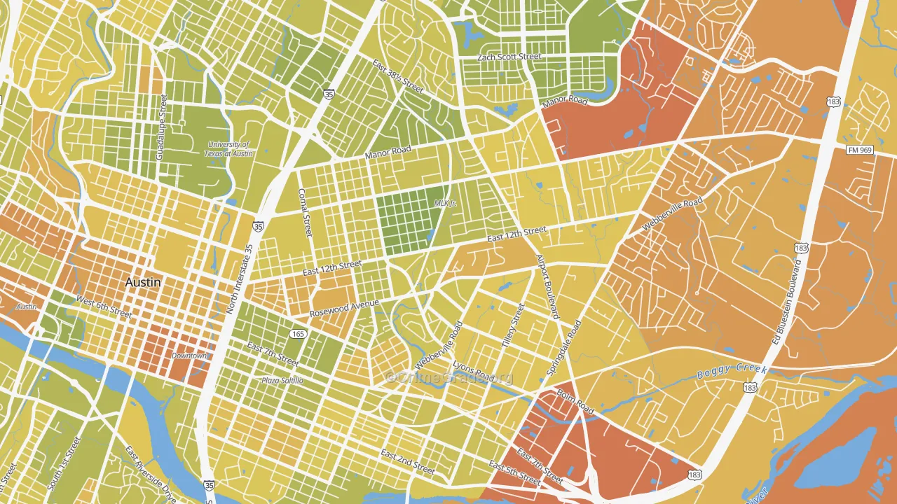 Rosewood, Austin, TX Map of Vehicle Theft Rates