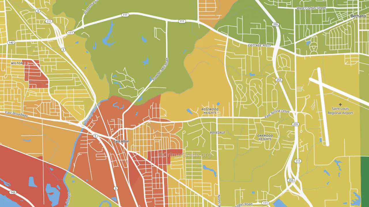 Rosewood Heights, IL Map of Vehicle Theft Rates