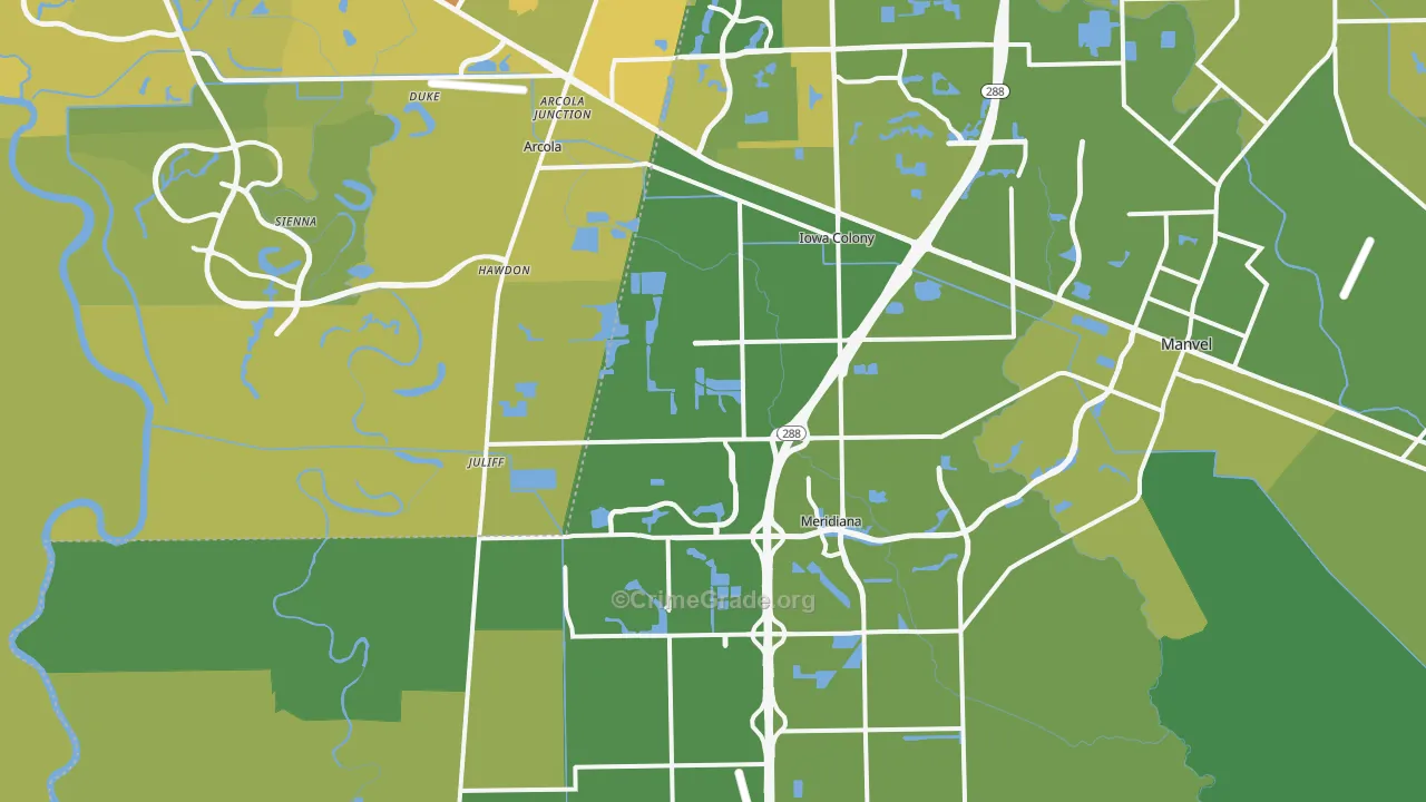 Rosharon, TX Map of Vehicle Theft Rates