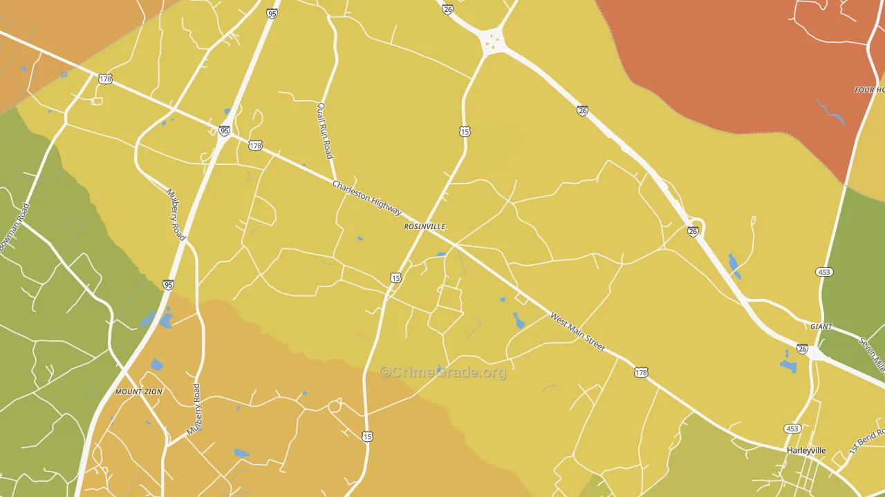 Rosinville, SC Map of Vehicle Theft Rates