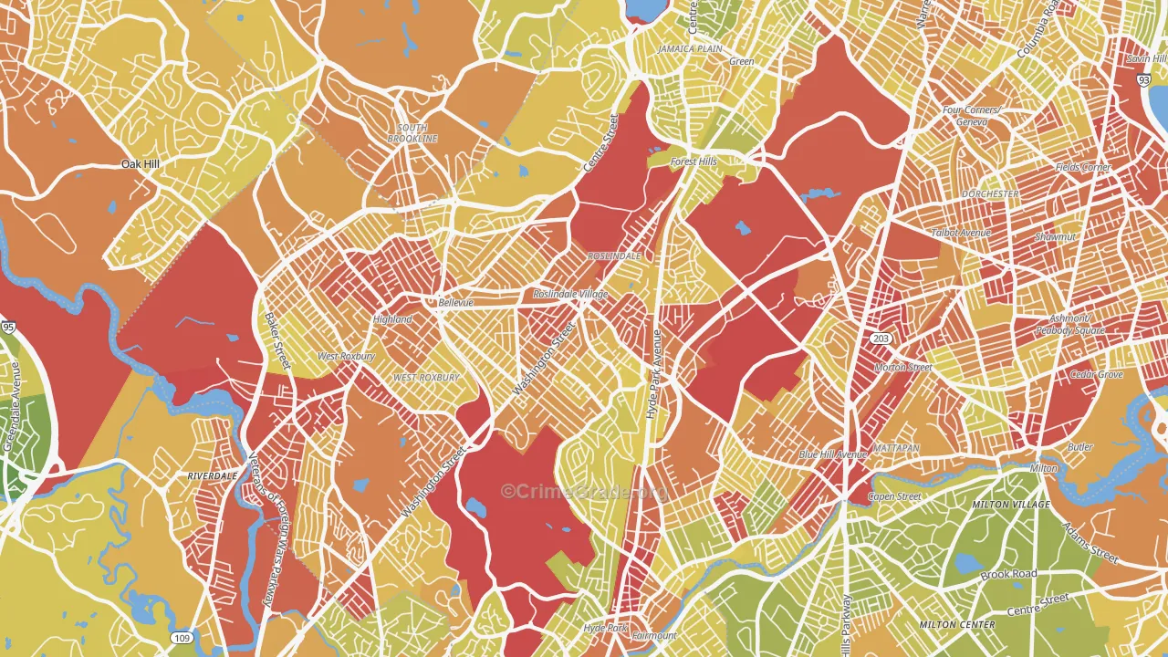 Roslindale, MA Map of Vehicle Theft Rates