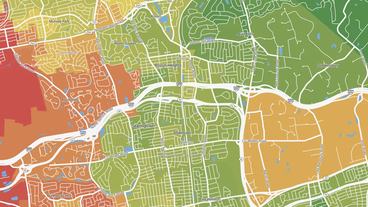 Roslyn Heights, NY Map of Vehicle Theft Rates
