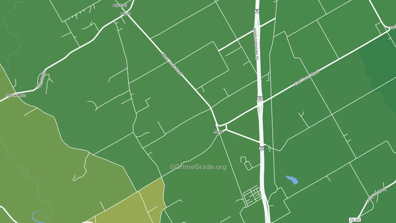 Ross, TX Map of Vehicle Theft Rates