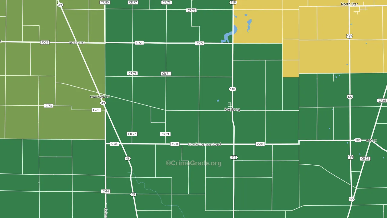 Rossburg, OH Map of Vehicle Theft Rates