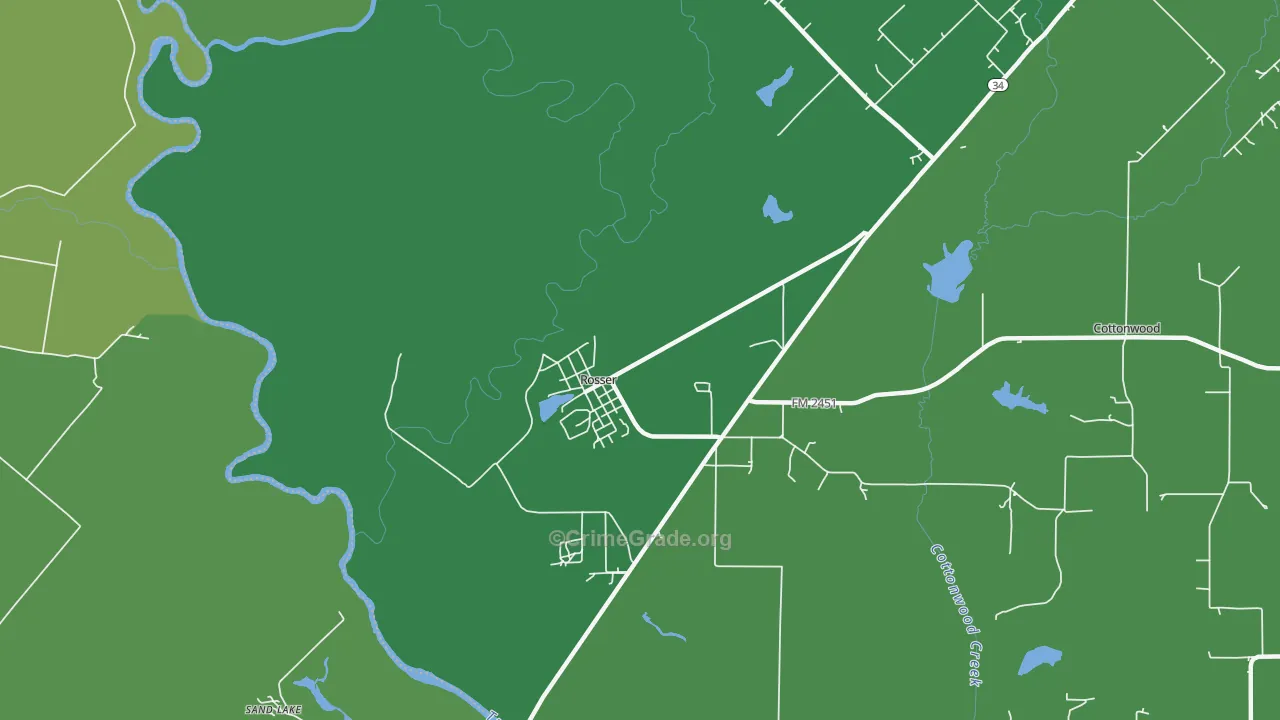 Rosser, TX Map of Vehicle Theft Rates