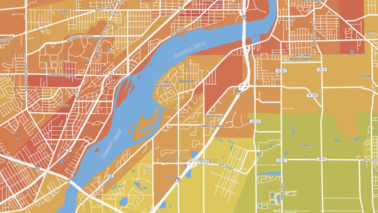 Rossford, OH Map of Vehicle Theft Rates