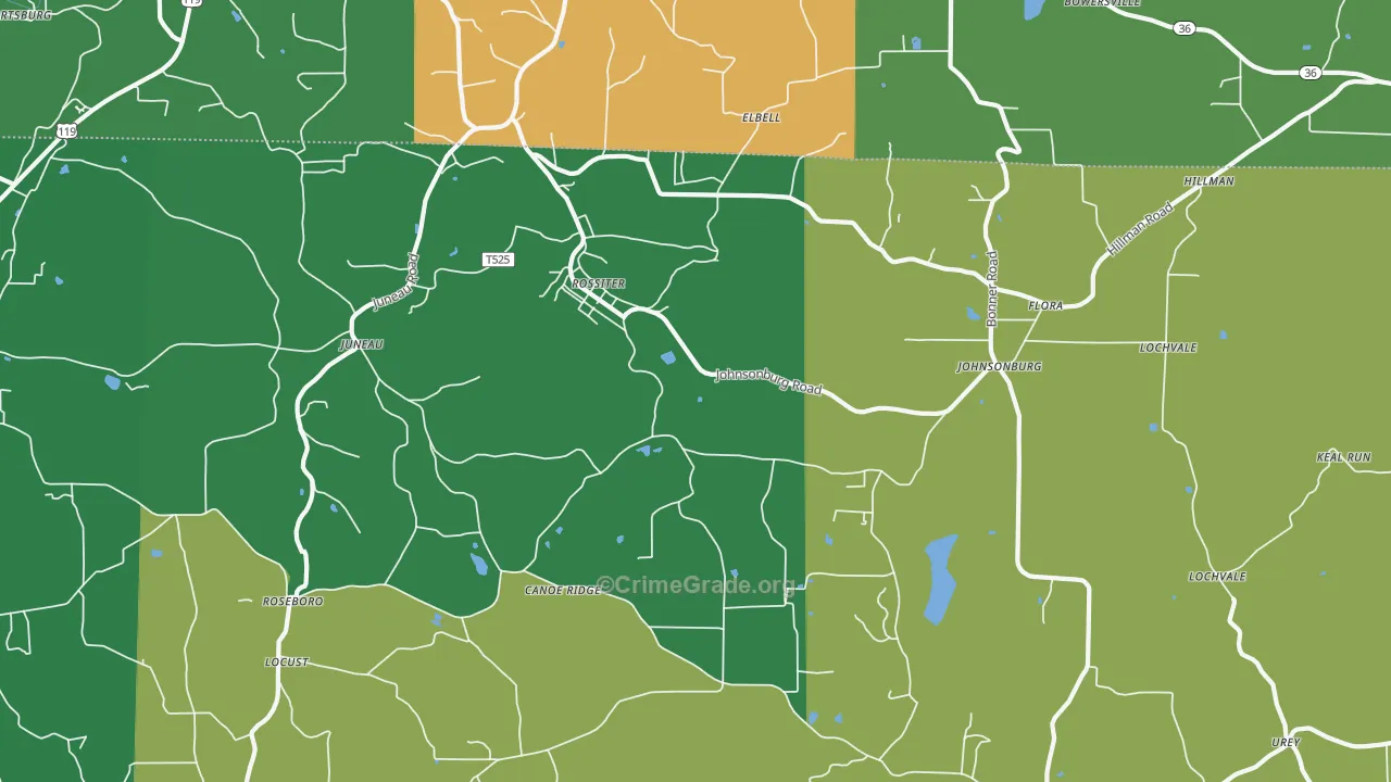 Rossiter, PA Map of Vehicle Theft Rates
