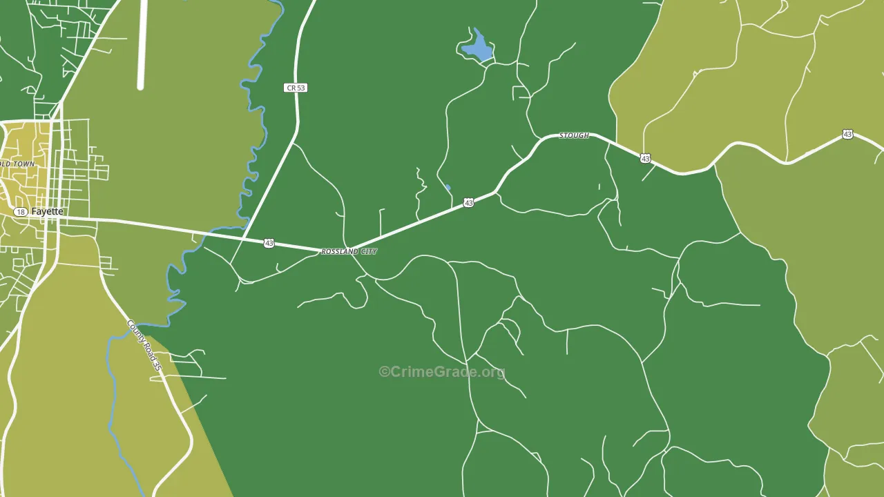 Rossland City, AL Map of Vehicle Theft Rates