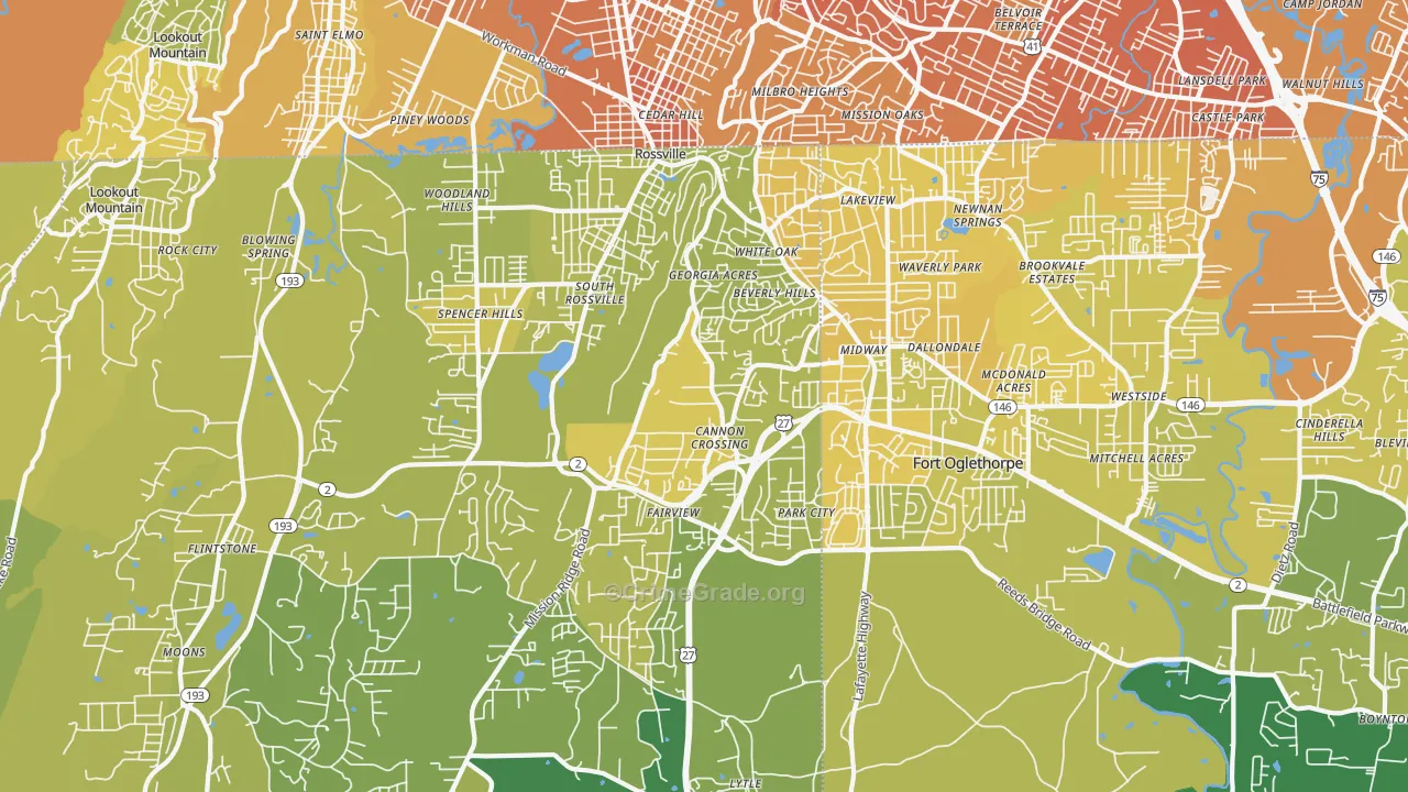 Rossville, GA Map of Vehicle Theft Rates
