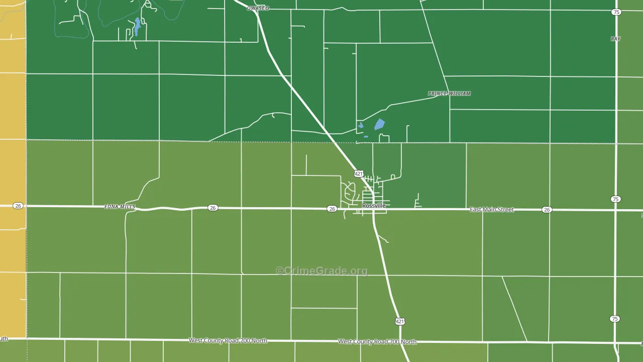 Rossville, IN Map of Vehicle Theft Rates