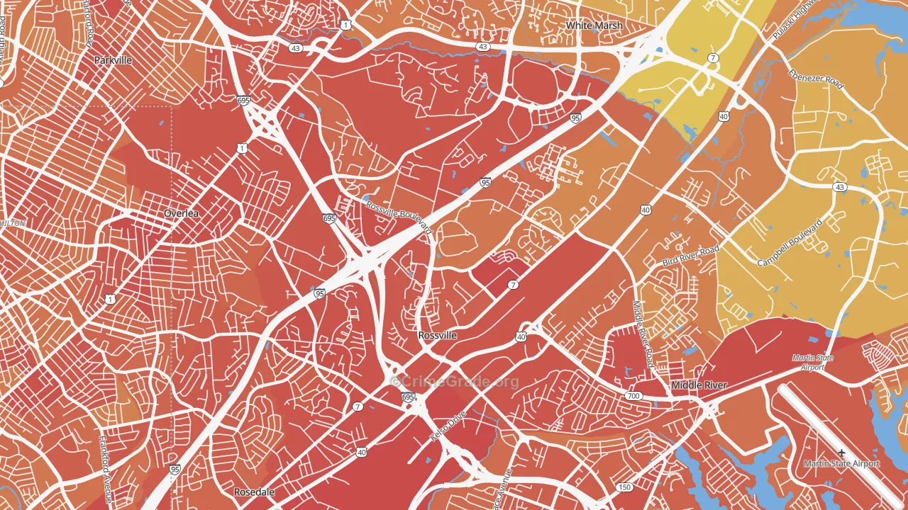 Rossville, MD Map of Vehicle Theft Rates
