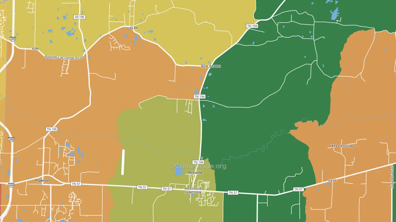 Rossville, TN Map of Vehicle Theft Rates