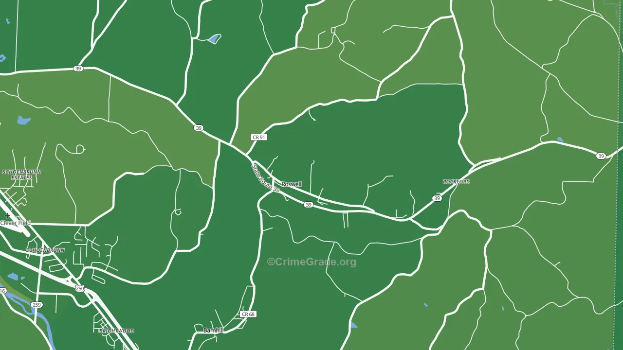 Roswell, OH Map of Vehicle Theft Rates