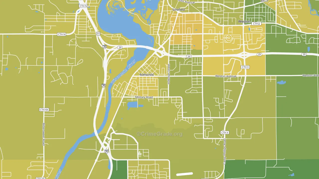 Rothschild, WI Map of Vehicle Theft Rates