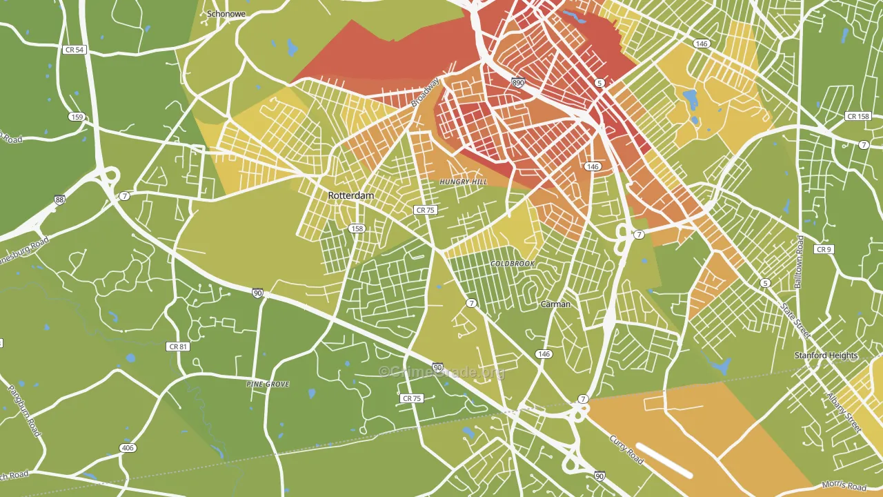 Rotterdam, NY Map of Vehicle Theft Rates