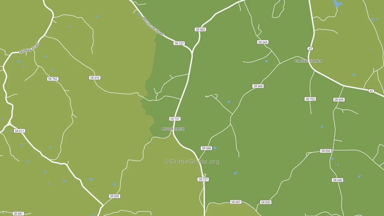Rough Creek, VA Map of Vehicle Theft Rates