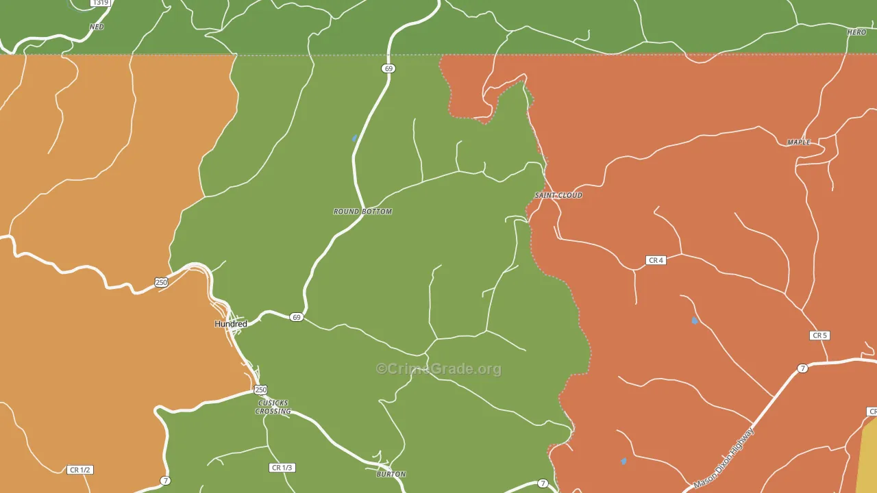 Round Bottom, WV Map of Vehicle Theft Rates