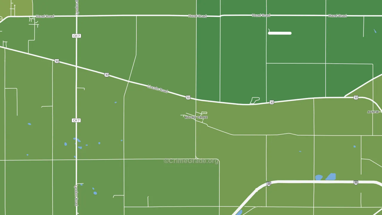 Round Grove, IL Map of Vehicle Theft Rates