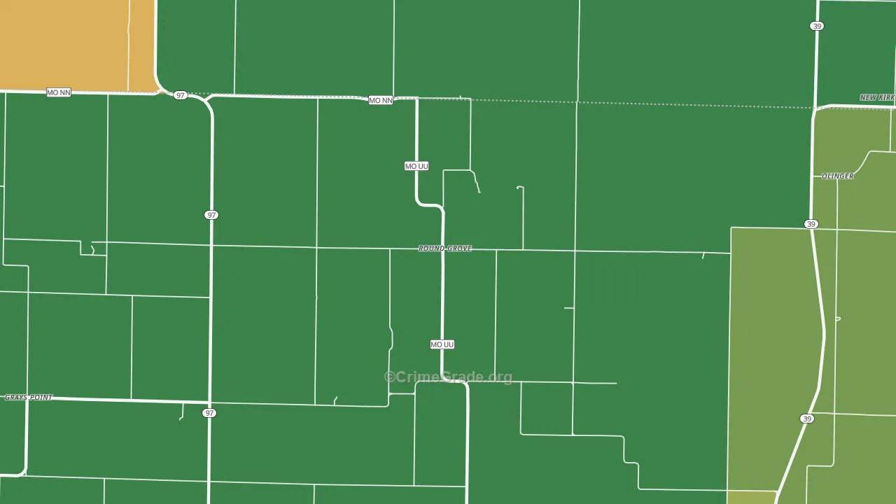 Round Grove, MO Map of Vehicle Theft Rates