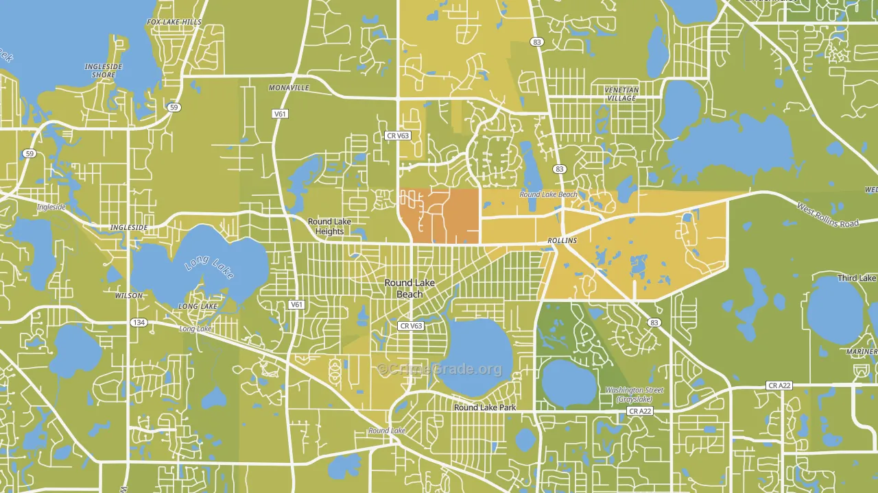 Round Lake Beach, IL Map of Vehicle Theft Rates