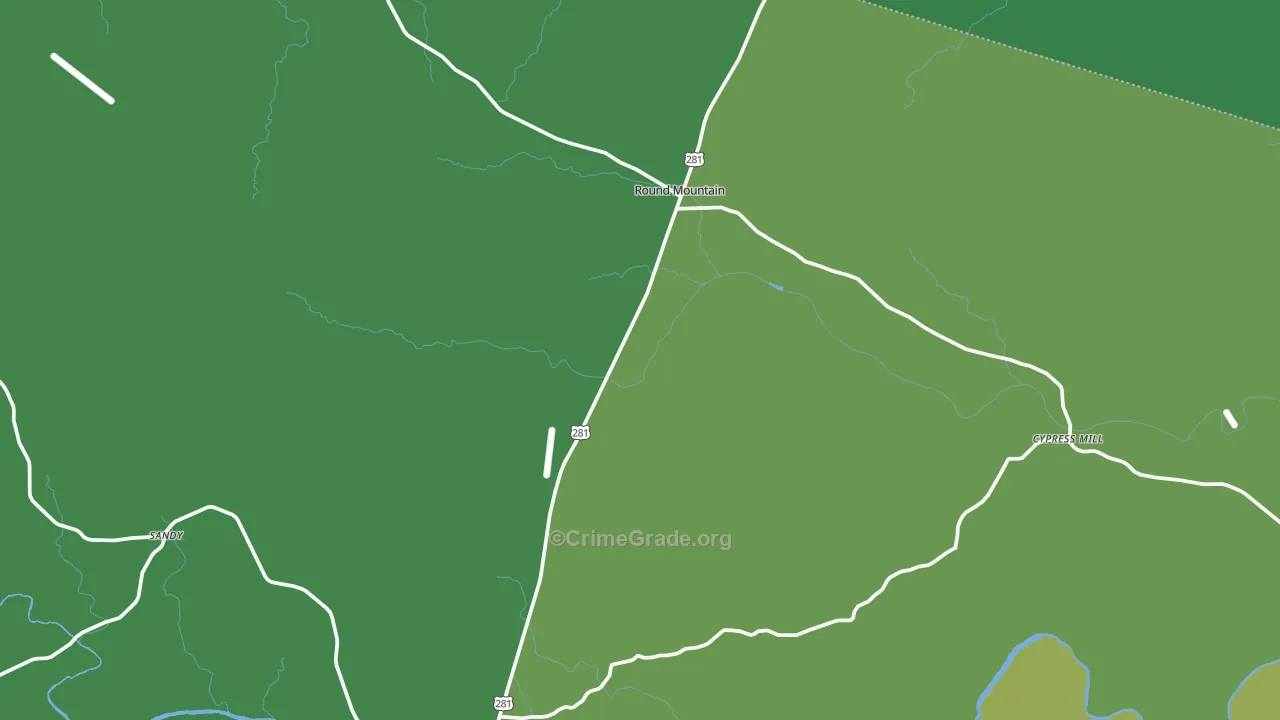 Round Mountain, TX Map of Vehicle Theft Rates