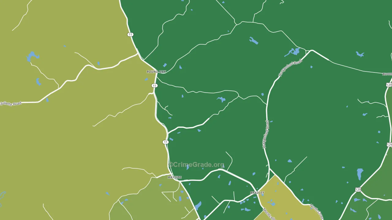 Round Oak, GA Map of Vehicle Theft Rates
