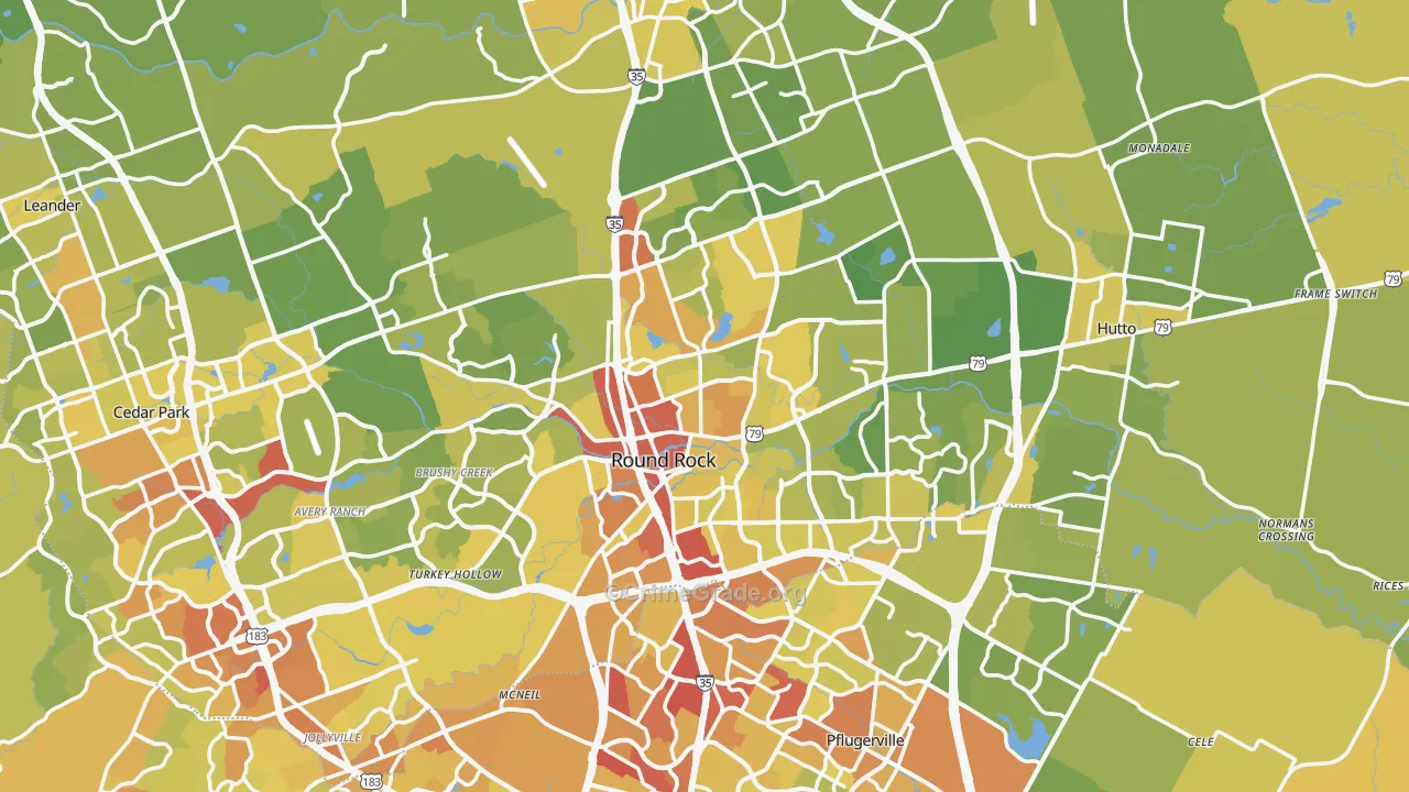 Round Rock, TX Map of Vehicle Theft Rates