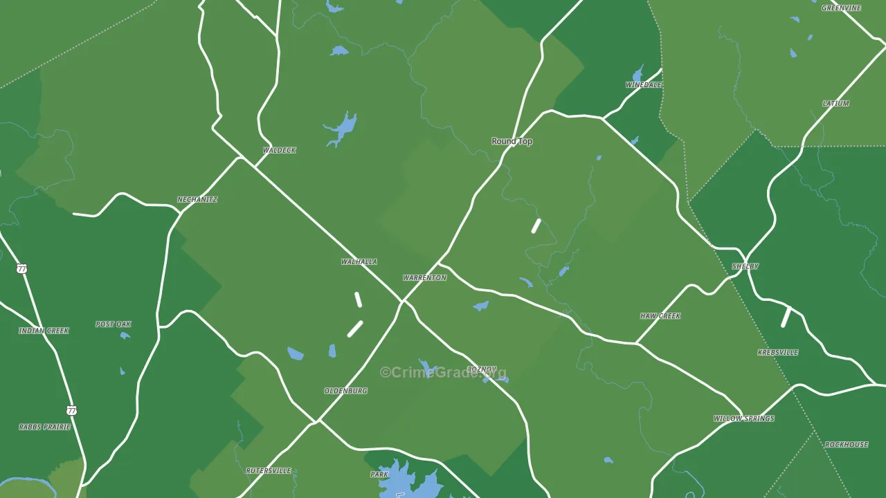 Round Top, TX Map of Vehicle Theft Rates