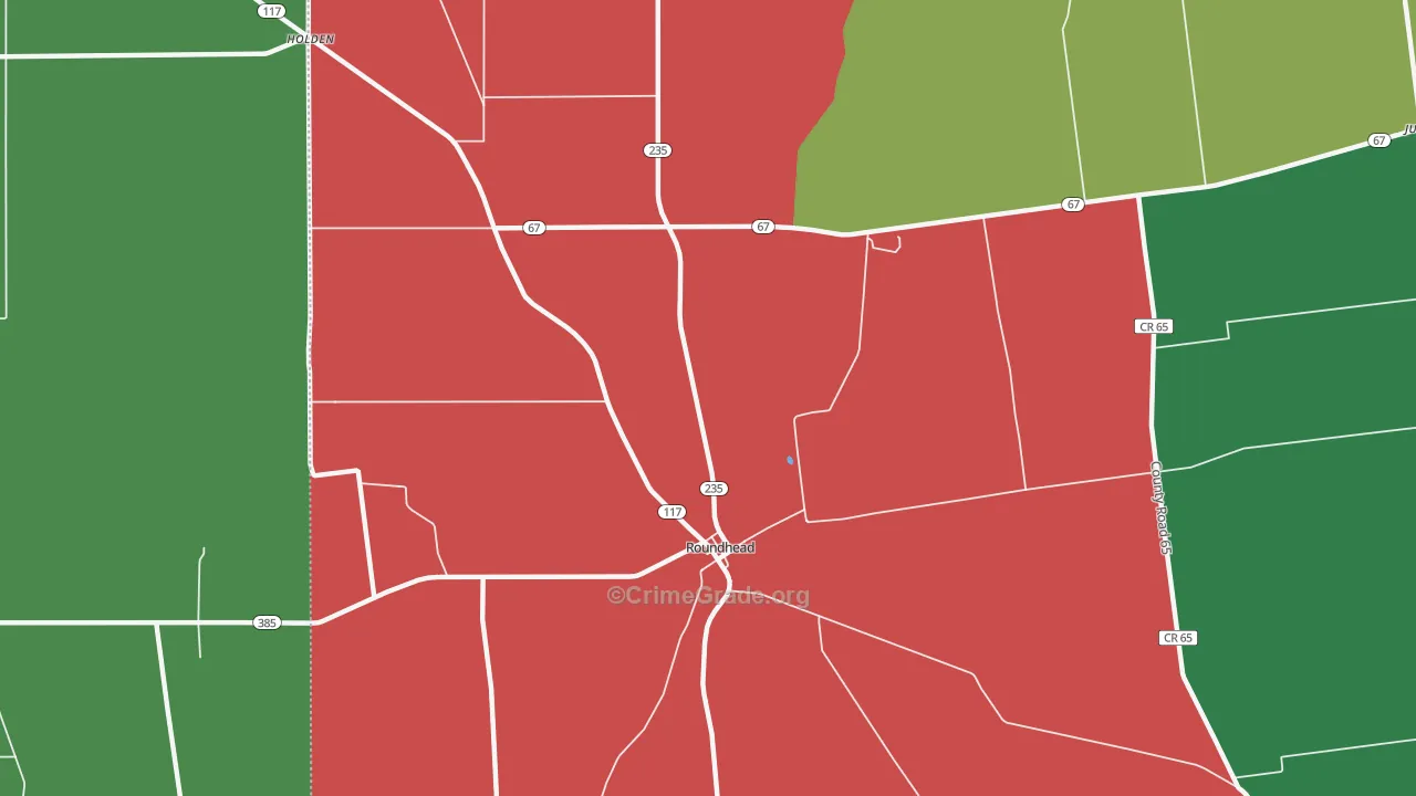 Roundhead, OH Map of Vehicle Theft Rates