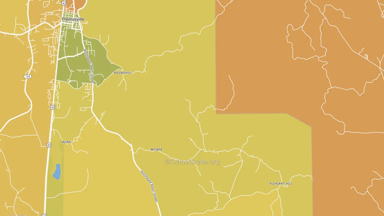 Roundhill, AL Map of Vehicle Theft Rates