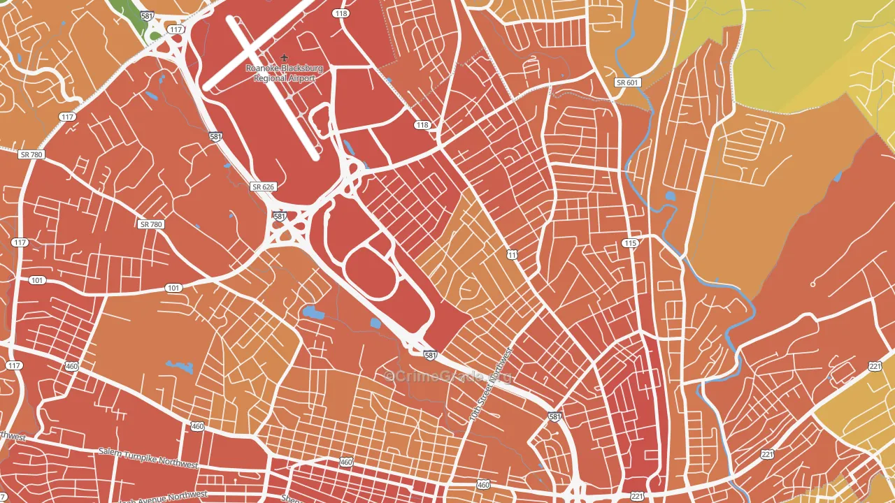 Roundhill, Roanoke, VA Map of Vehicle Theft Rates